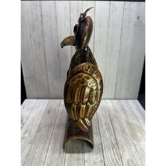 Vtg Style Metal Owl Candle Holder Brown with Black Eyes Caged Candle 13" Tall - Picture 4 of 9